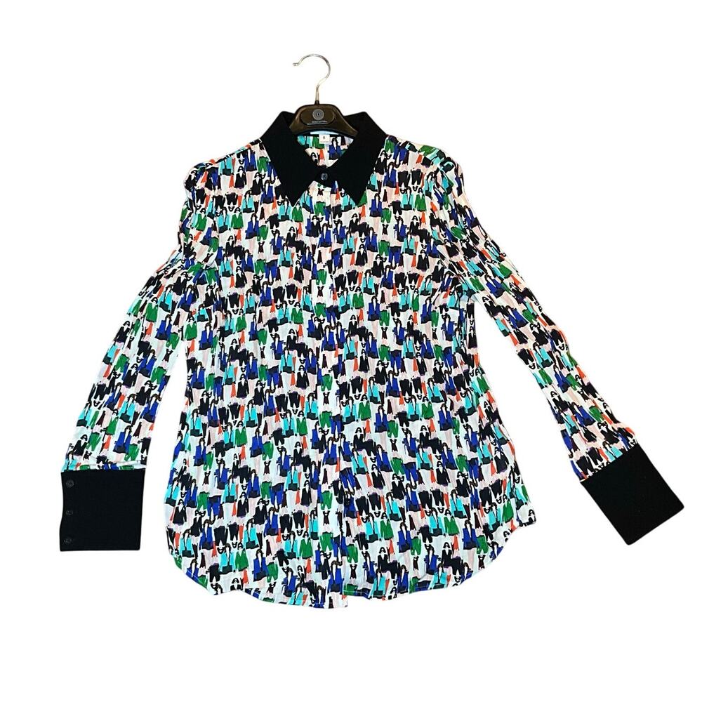Per Se by Carlisle Button Down Shirt Women Print Long Sleeve Multicolor Sz 8 NWT
